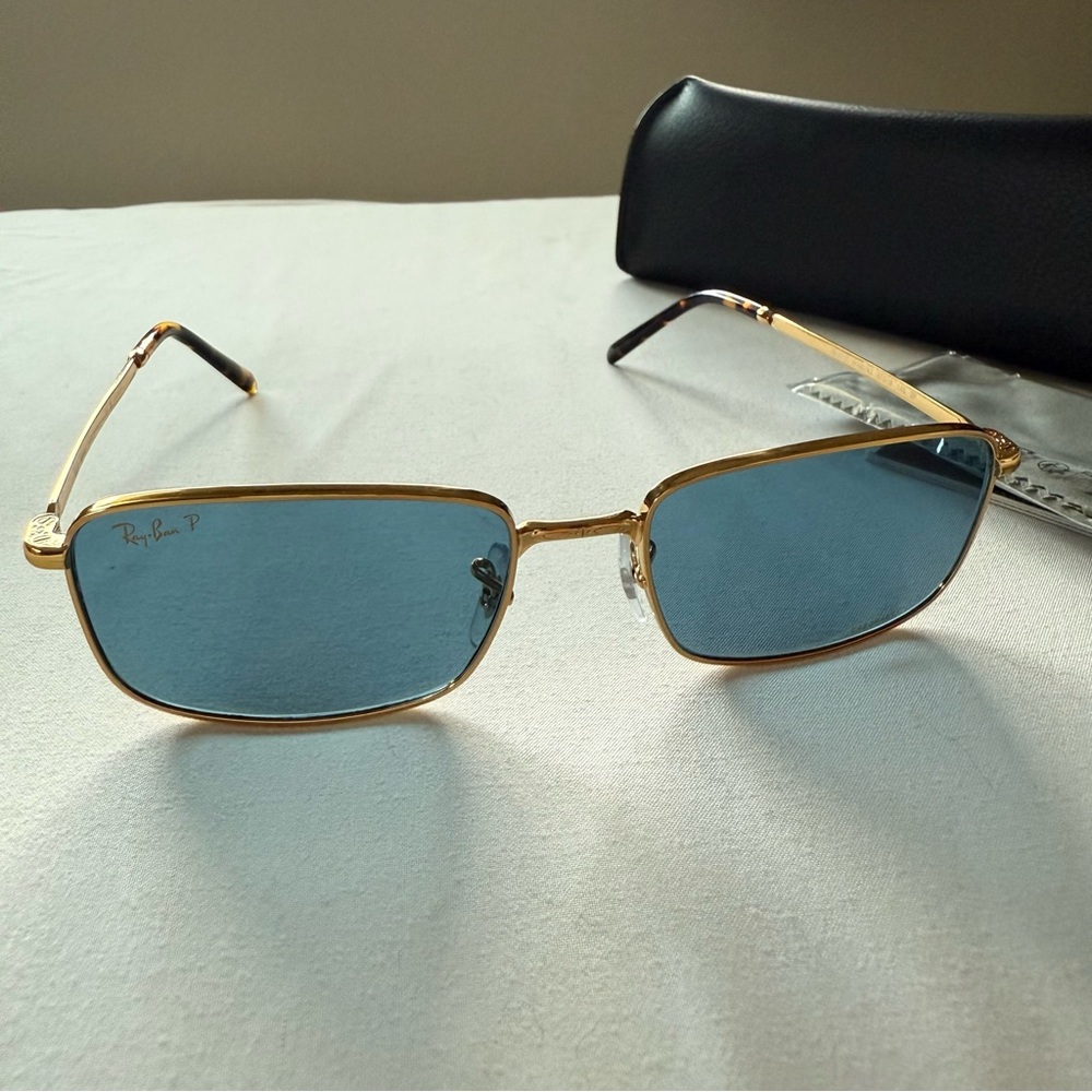 NEW RB3717 Ray-Ban Gold Frame Sunglasses with Blue Lenses - Picture 11 of 11